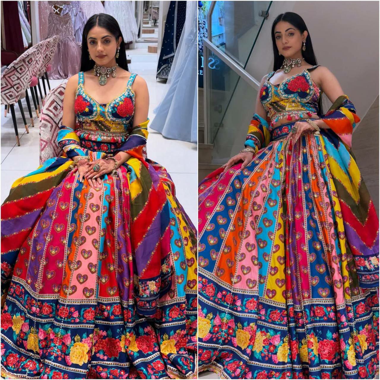 Faux Georgette Digital Print Lehenga with Cancan | Saranya Fashion
