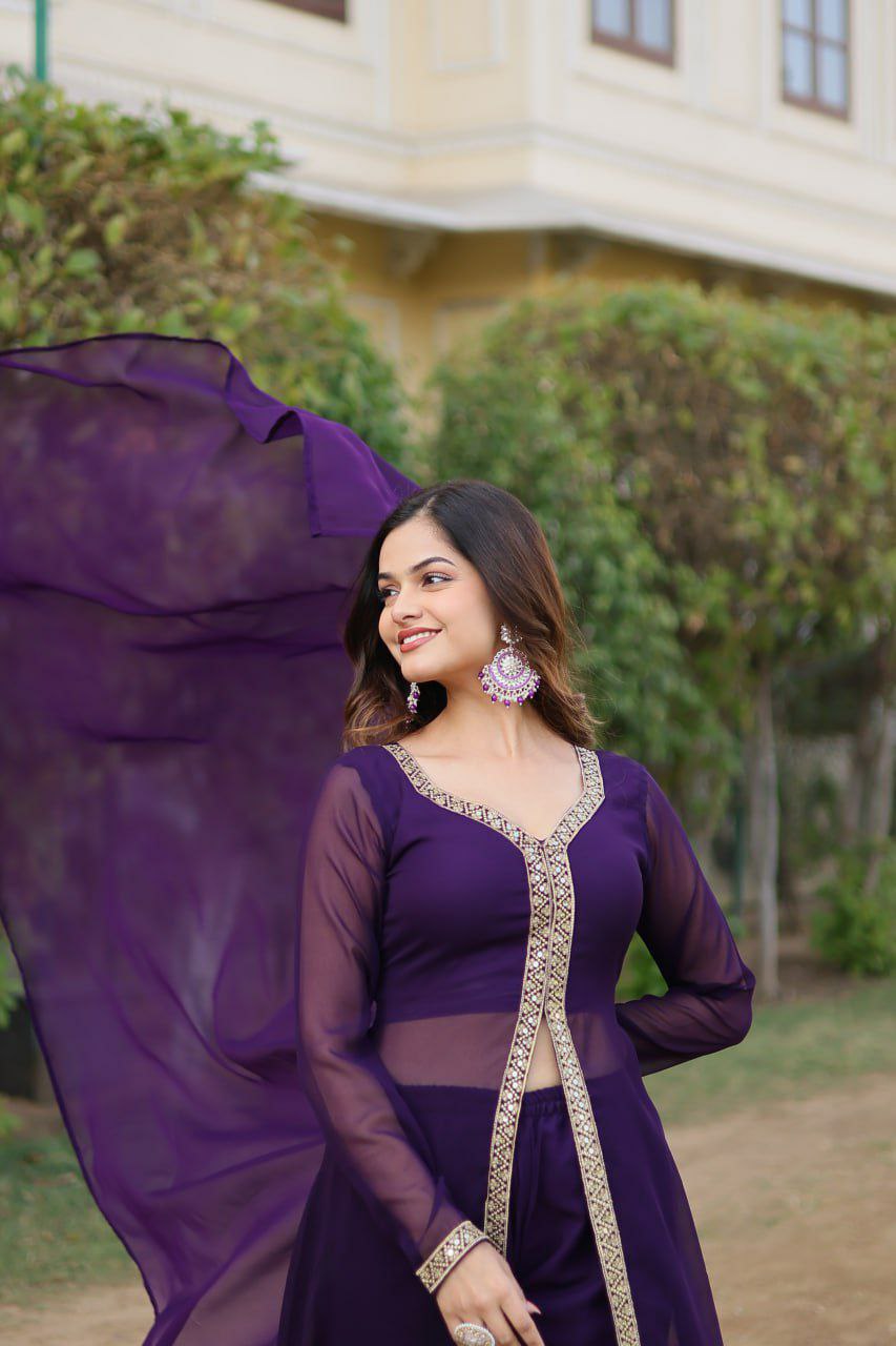 Fancy suit set FABRIC & WORK :- Faux Blooming With Embroidered Work