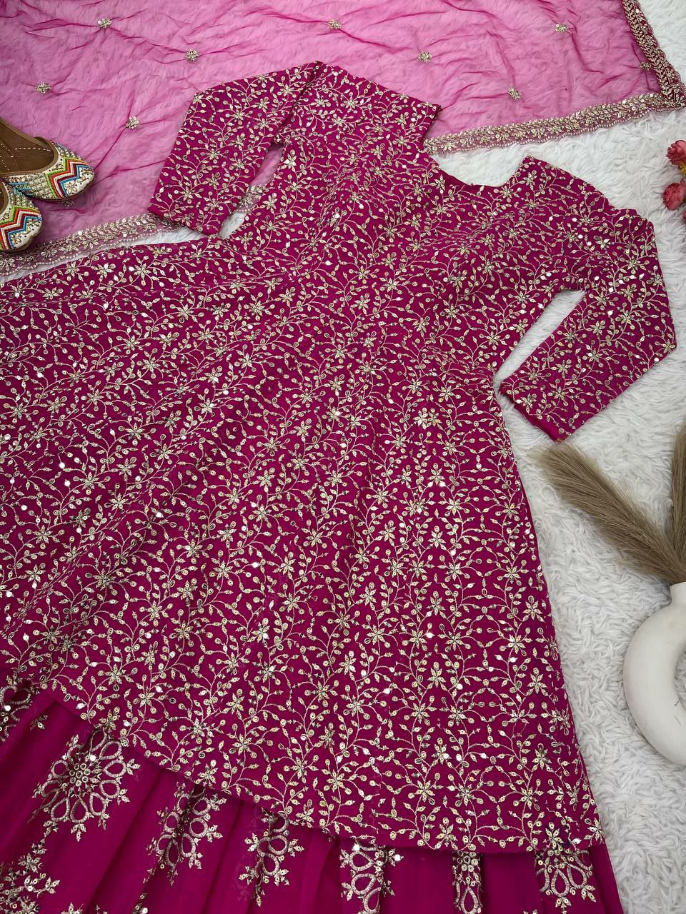 Designer bridal lehenga set. Top Fabric : Georgette Full Heavy Embroidery Sequence Work Full sleeve
