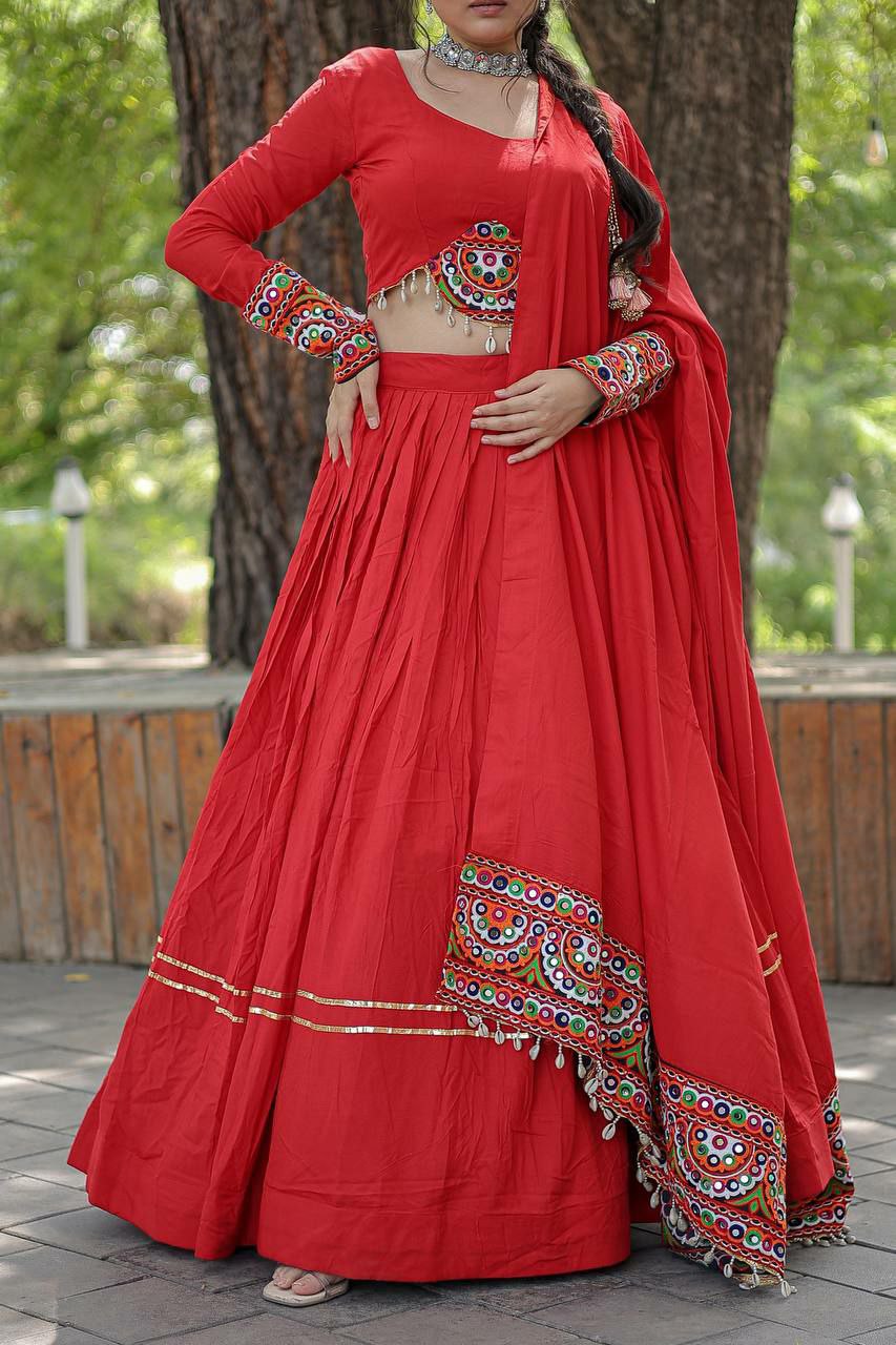 Special garba lover lehenga choli Lehenga:- (Full-Stitched)
Fabric & Work - 14 Kg Reyon With Attractive Gota-Patti work