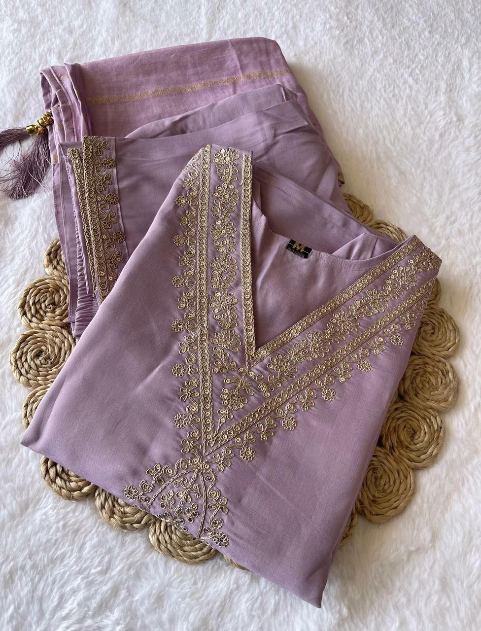 New Designers Kurti Pent Dupatta Set
Roman Silk with Beautiful Embroidery With Sequences