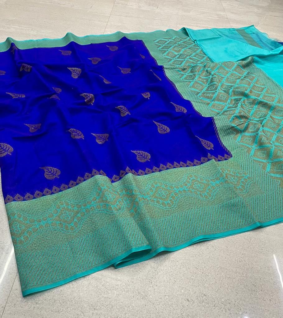Handwoven Banarasi Dyeble Dupian Silk Saree*