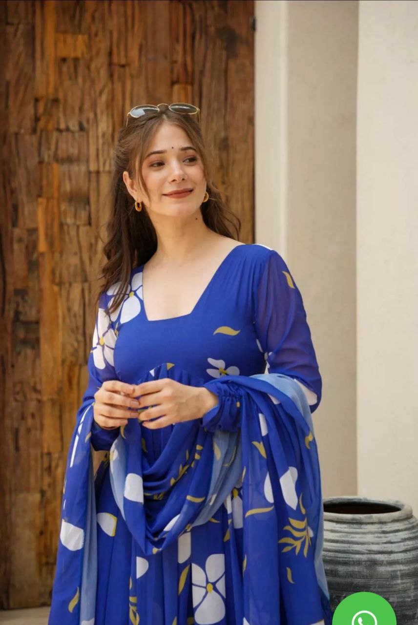 Looking for an effortless and chic summer look? Look no further than this stunning blue Georgette kurti suit! Crafted from light and breathable fabric, this suit is perfect for hot weather.