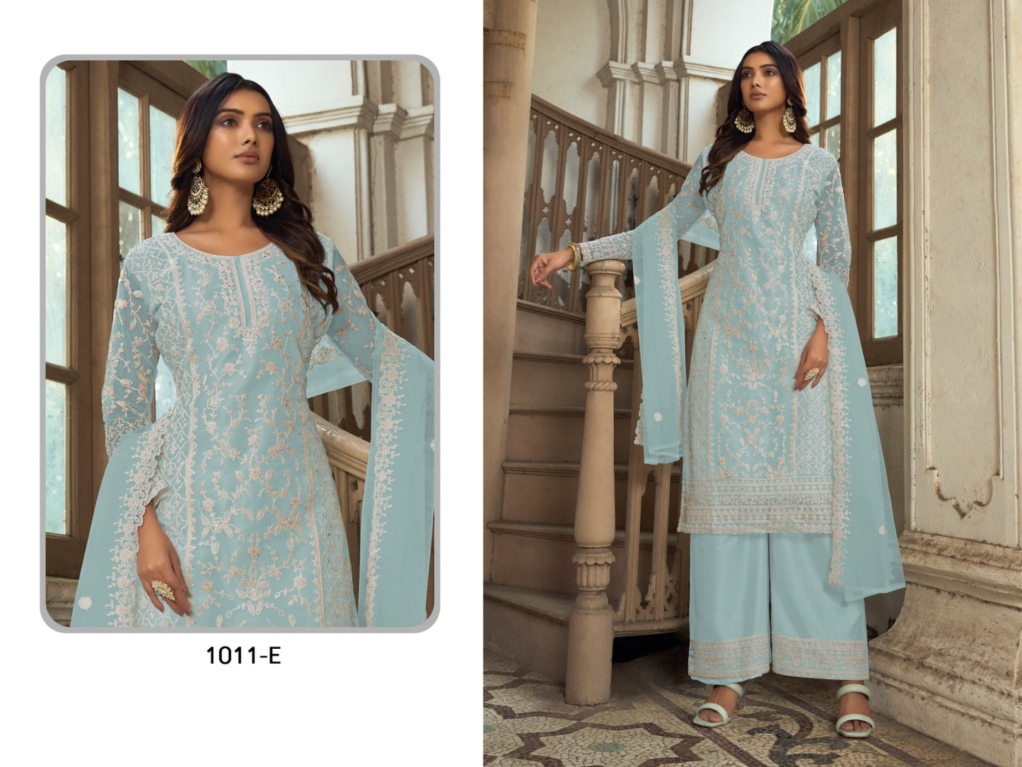Designer plazo suit set
Top Fabric-Heavy Butterfly Net
Bottom Fabric-Heavy Butterfly Net
Dupatta Fabric-Heavy Butterfly Net
Size-Semi Stitched