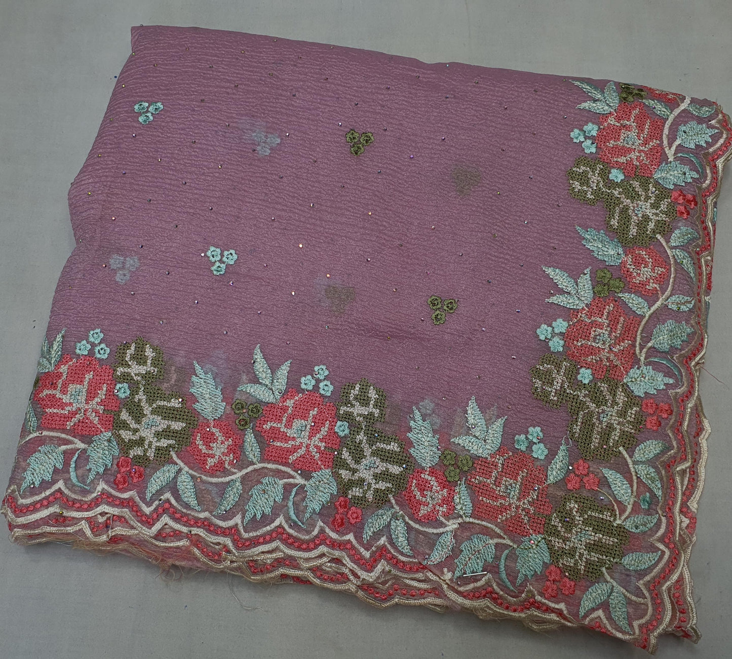 Allover crosstich work border and allover swaroski stone on crush chiffon*
Saree