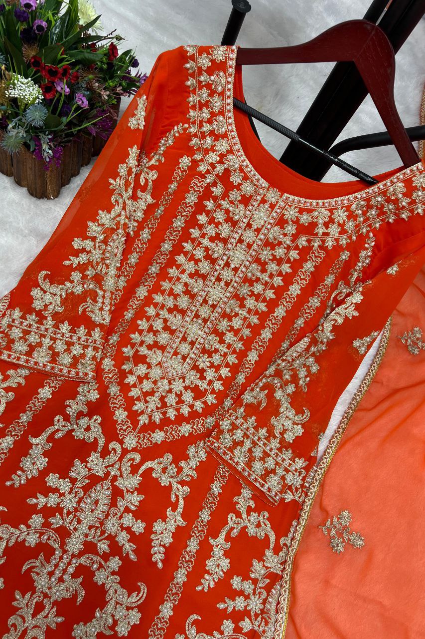 BEAUTIFUL BRIDAL SHARARA SET 3 PIECE KURTI WITH SHARARA AND DUPATTA