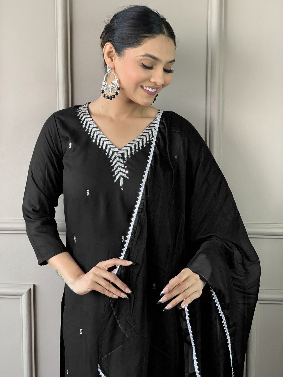 Beautiful suit set. PURE REYON SLUB WITH SEQUENCE EMBROIDERY WORK