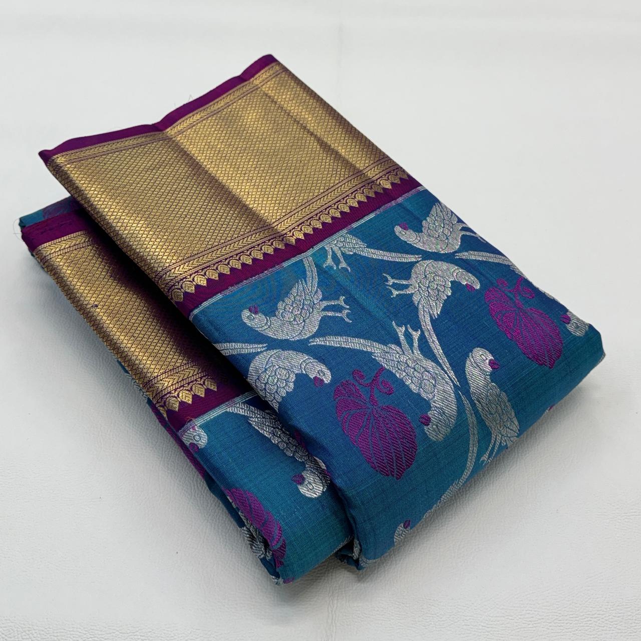 Kanchipuram pure silk handloom double warp contrast grand pallu and blouse *Bridal 2g*
SILK MARK TAG WITH HOLOGRAM*