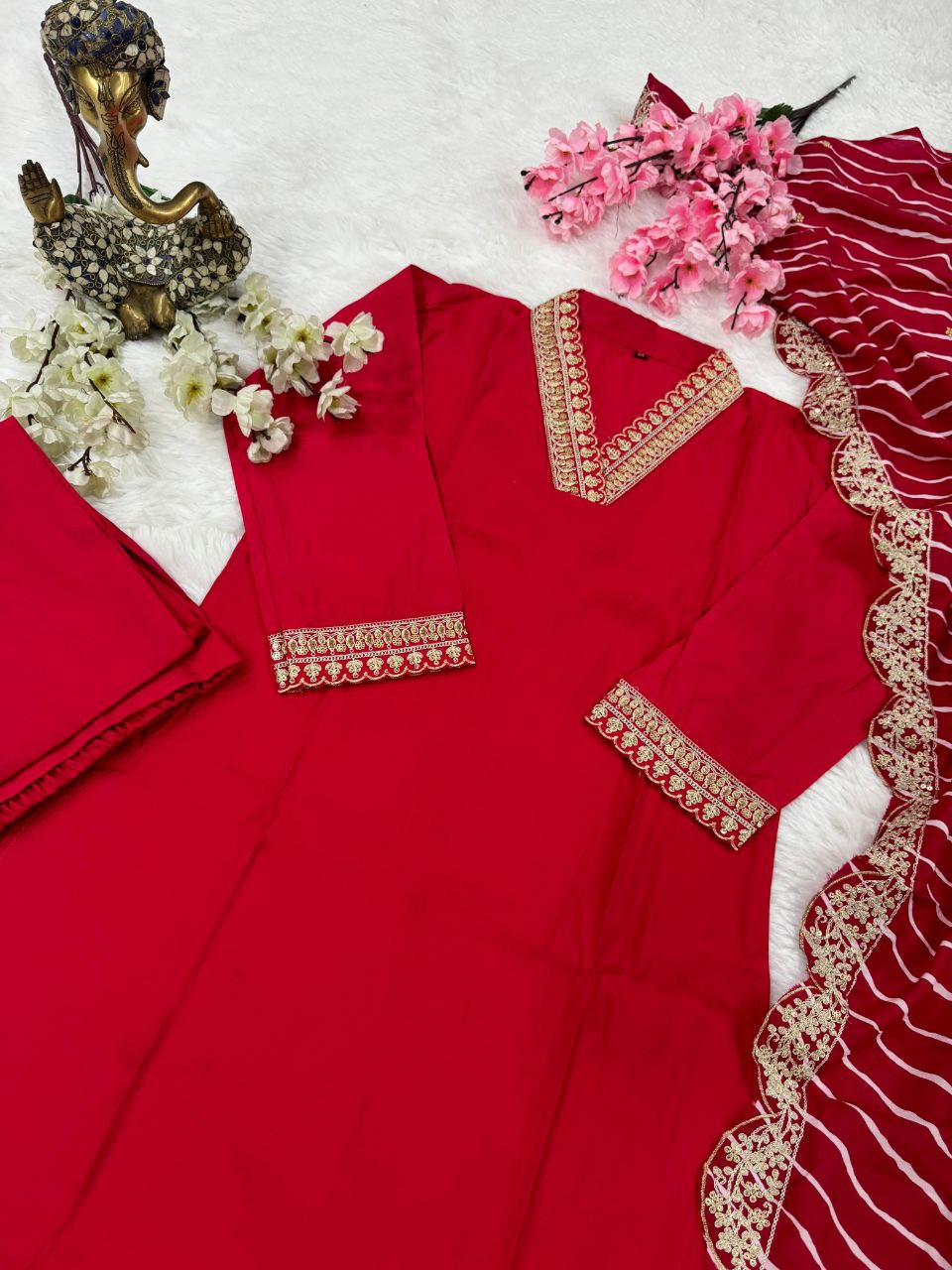 Suti set This set features PV CHANDERI with attractive Embroidery