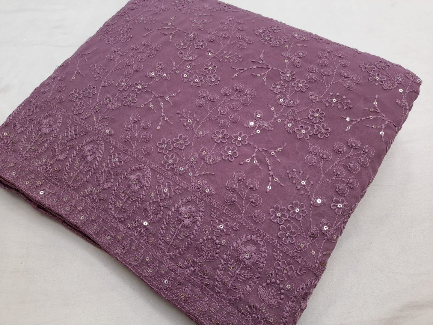 ALLOVER TONE TO TONE LUCKNOWI CHIKANKARI SAREE WITH SEQUENCE WORK ON GEORGETTE saree