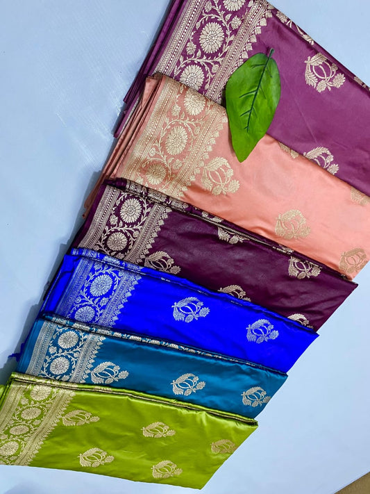 EXCELLENT BANARSI SATIN MASHRU KATAN SILK SAREES
VERY SMOOTH AND SOFT FABRIC