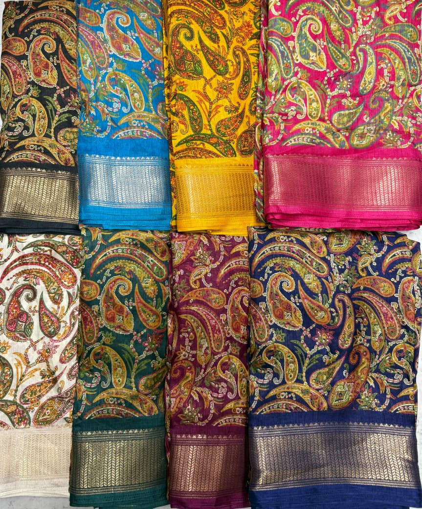 Semi Dola Silk Saree with Kashmiri Zari Border-Saranya Fashion