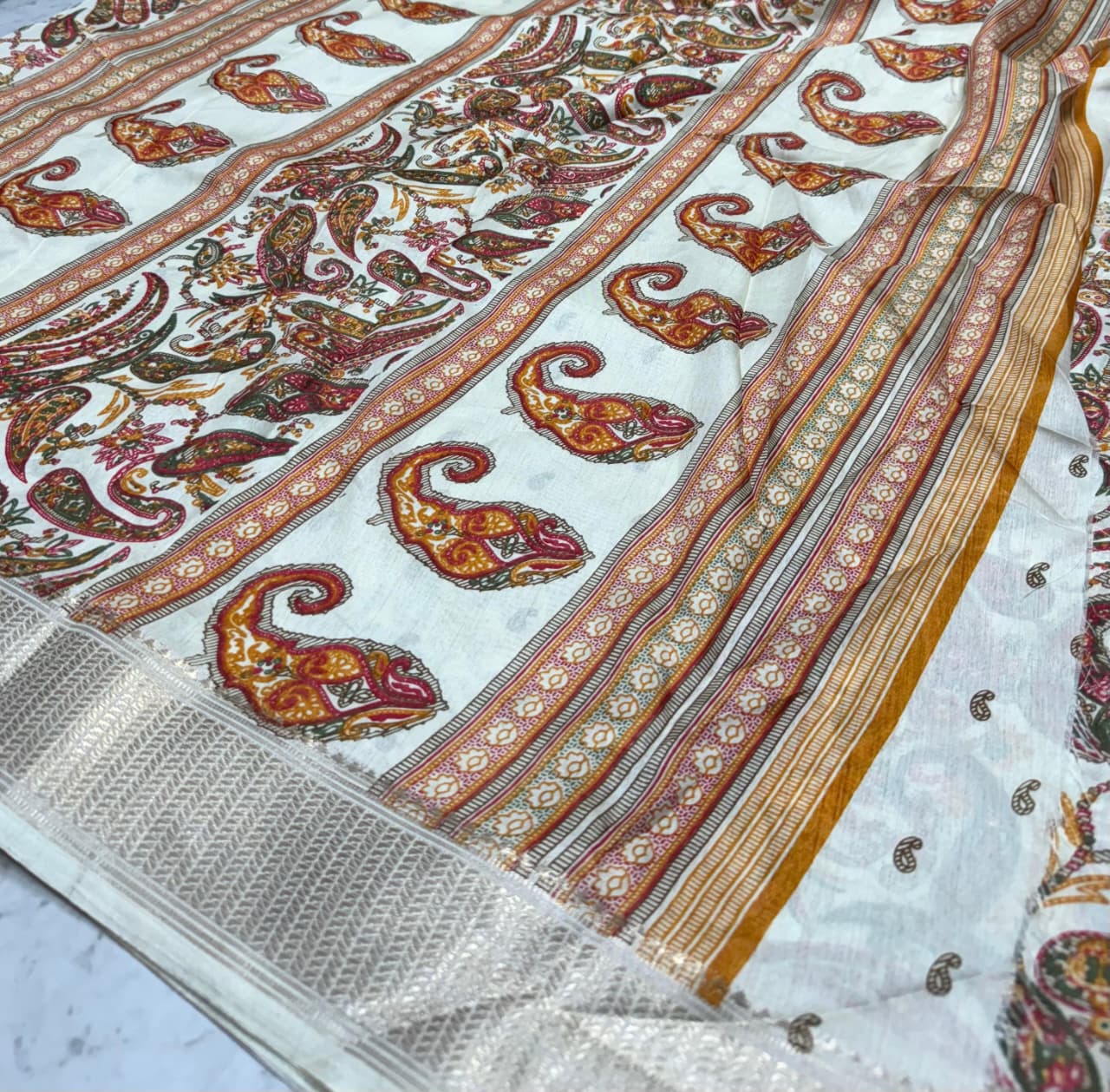 Semi Dola Silk Saree with Kashmiri Zari Border-Saranya Fashion
