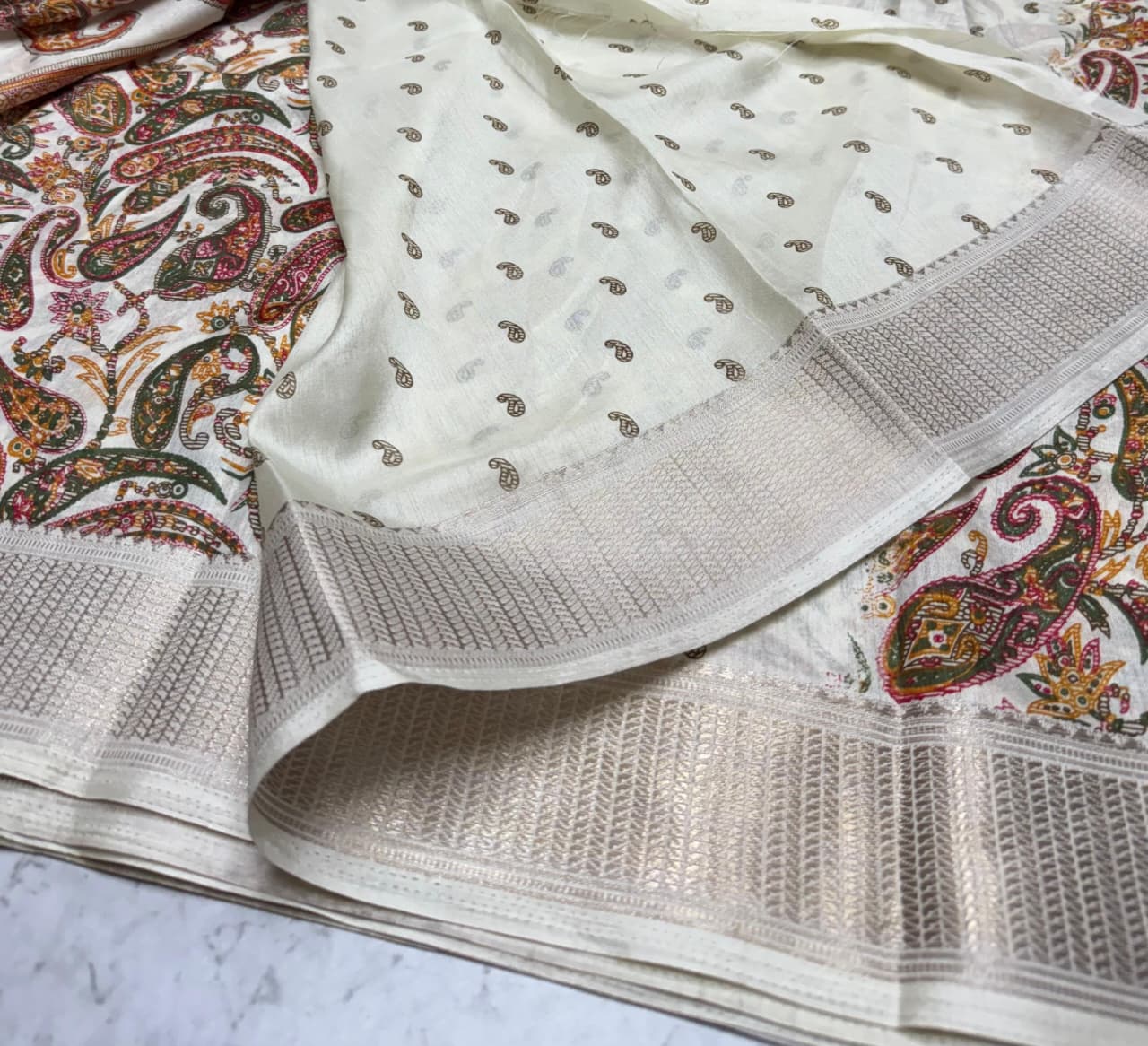 Semi Dola Silk Saree with Kashmiri Zari Border-Saranya Fashion