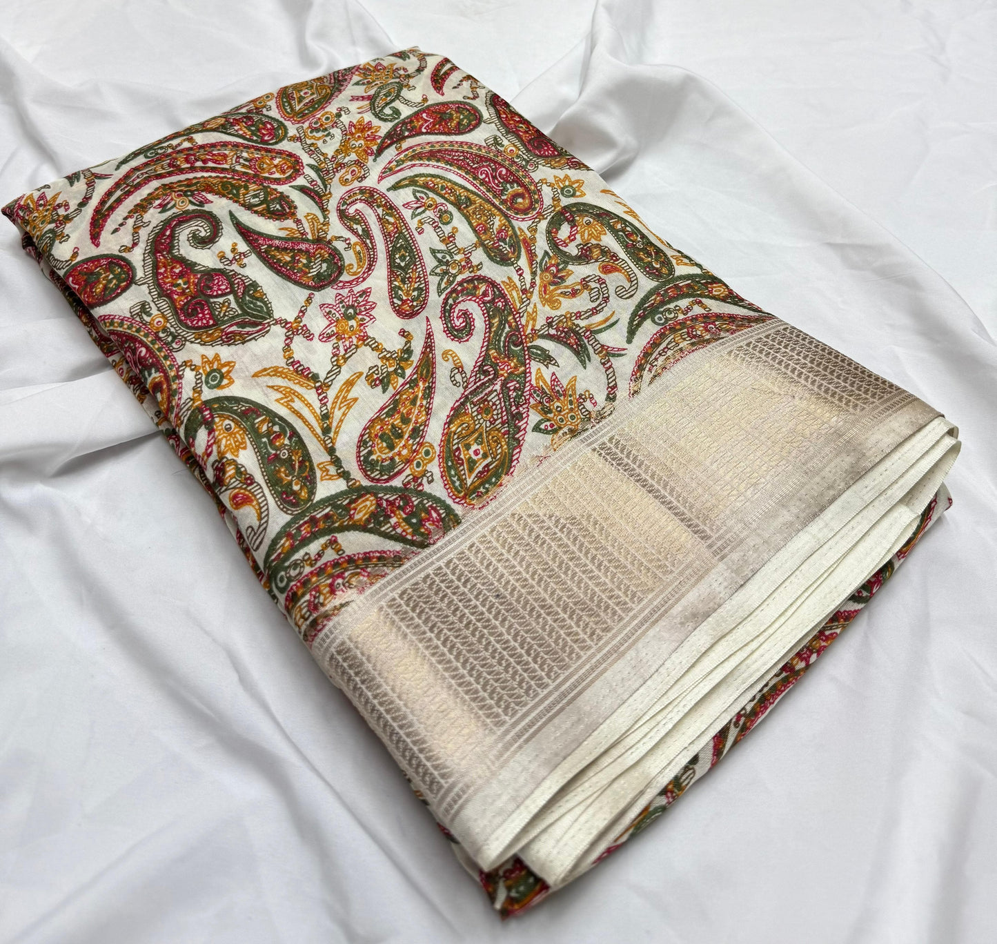 Semi Dola Silk Saree with Kashmiri Zari Border-Saranya Fashion