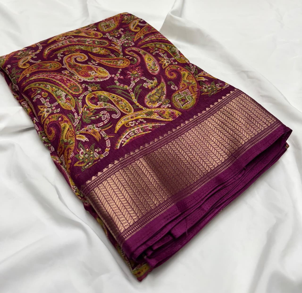 Semi Dola Silk Saree with Kashmiri Zari Border-Saranya Fashion