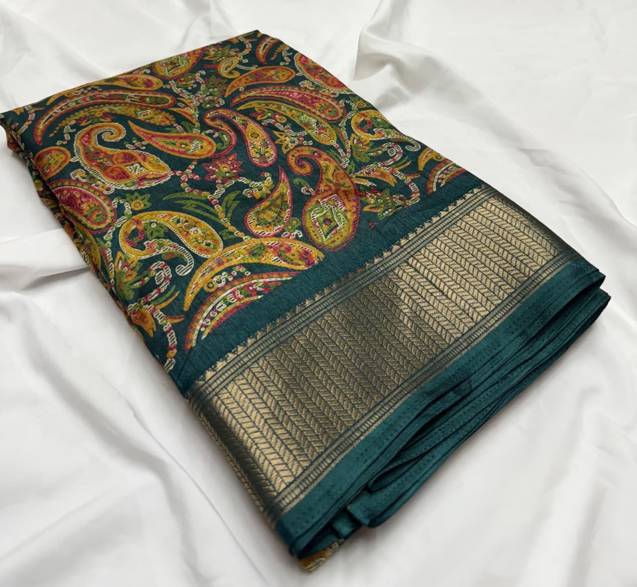 Semi Dola Silk Saree with Kashmiri Zari Border-Saranya Fashion