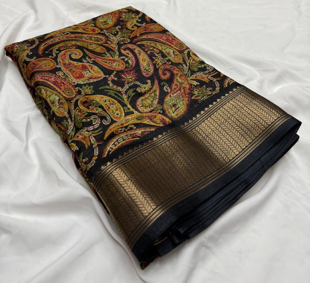 Semi Dola Silk Saree with Kashmiri Zari Border-Saranya Fashion