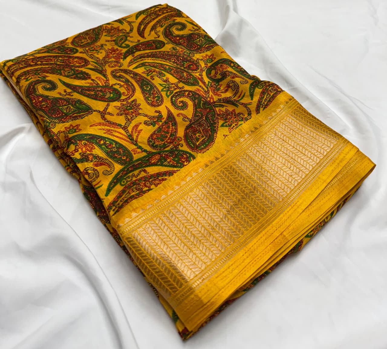 Semi Dola Silk Saree with Kashmiri Zari Border-Saranya Fashion