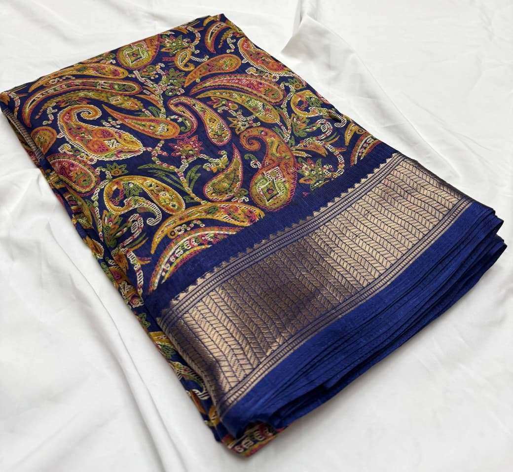 Semi Dola Silk Saree with Kashmiri Zari Border-Saranya Fashion