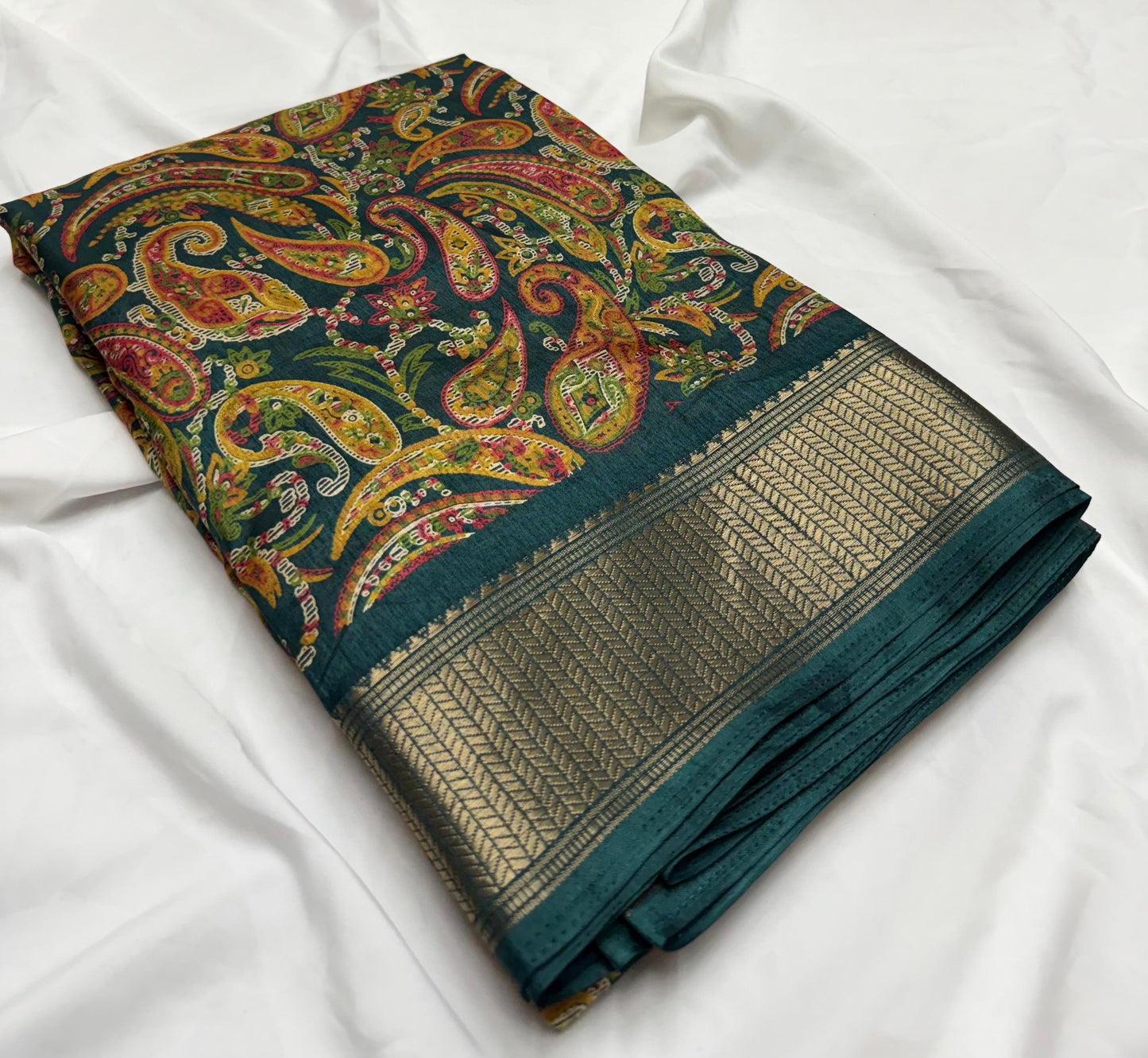 Semi Dola Silk Saree with Kashmiri Zari Border-Saranya Fashion