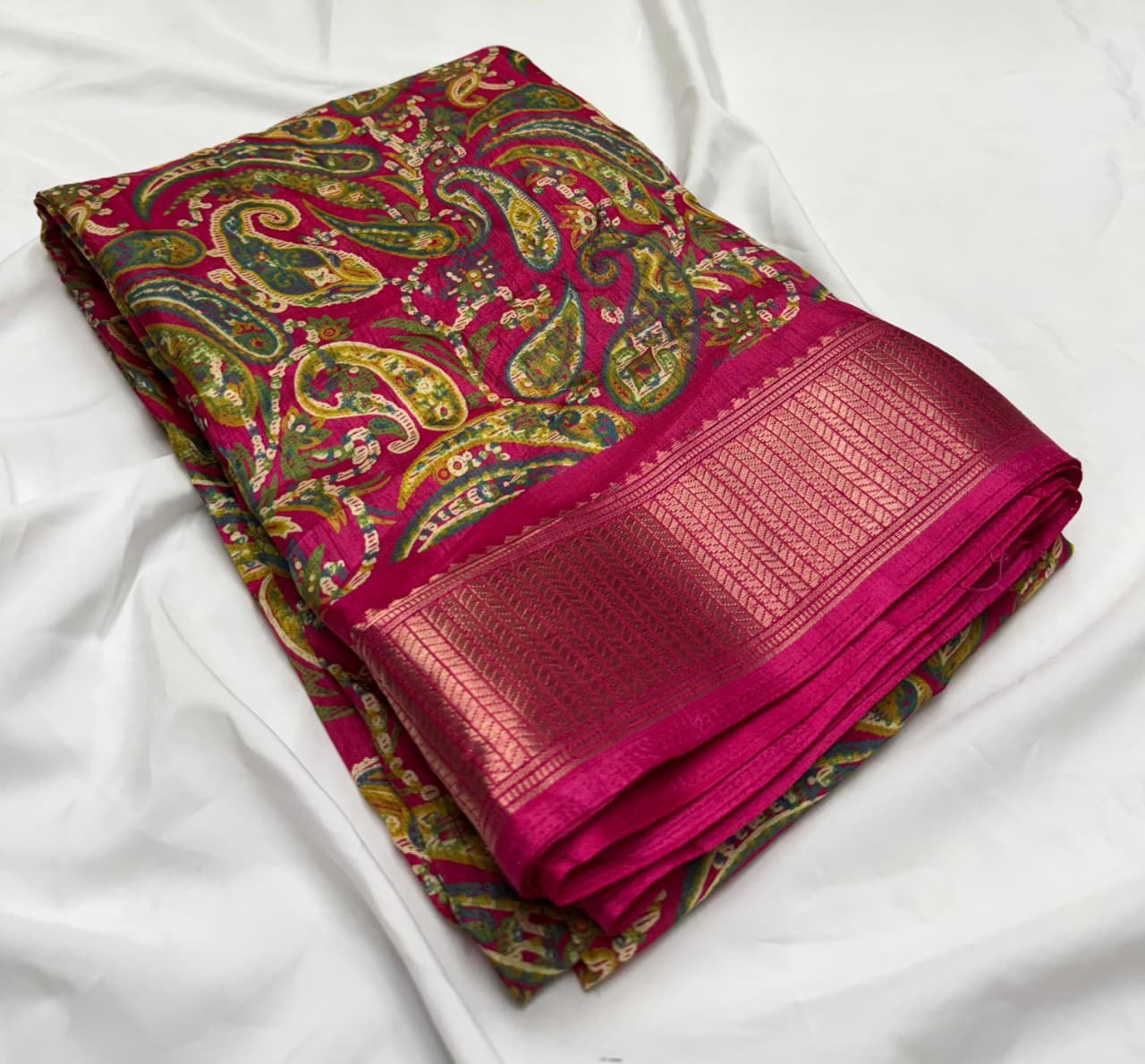 Semi Dola Silk Saree with Kashmiri Zari Border-Saranya Fashion