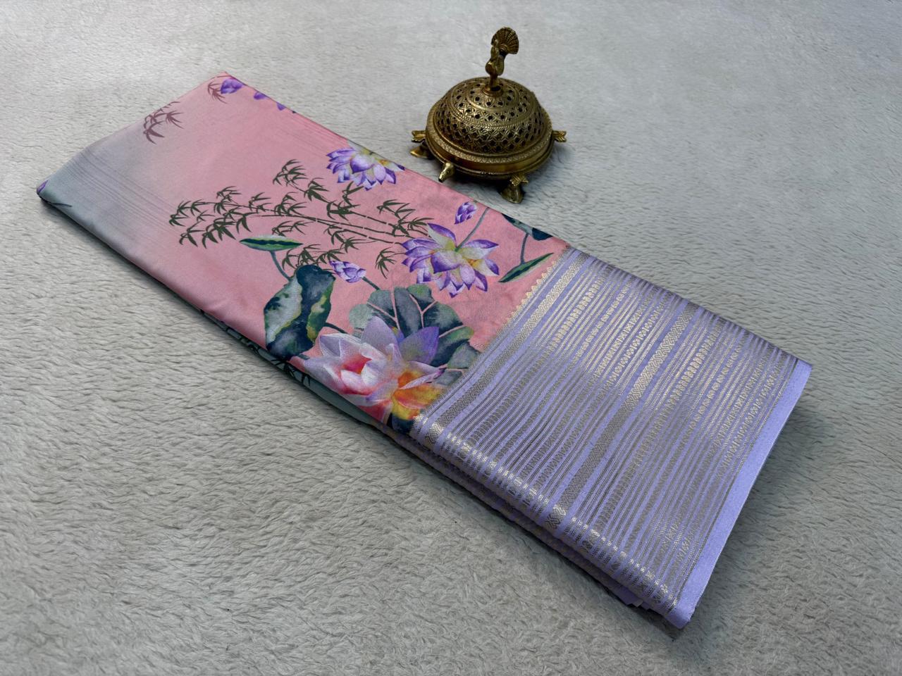 Printed Semi Mysore Silk Saree with Long Kanchi Border