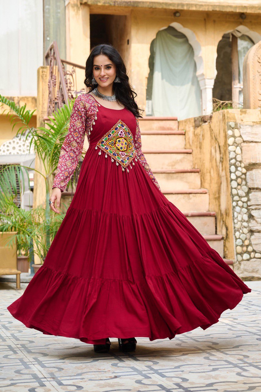 Rich & Radiant Maroon & Black Navratri Gown