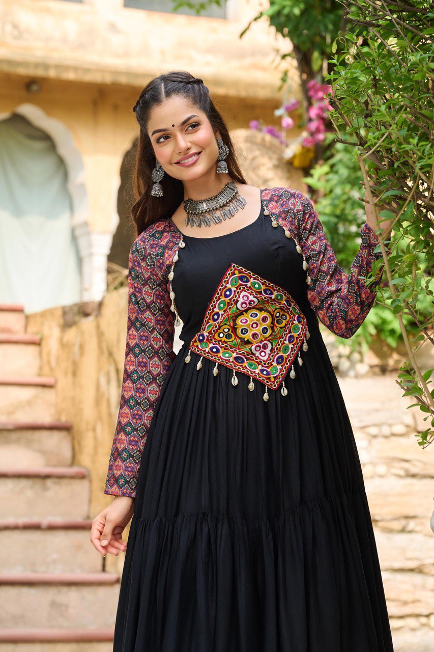 Rich & Radiant Maroon & Black Navratri Gown