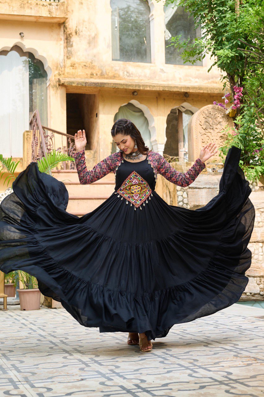 Rich & Radiant Maroon & Black Navratri Gown