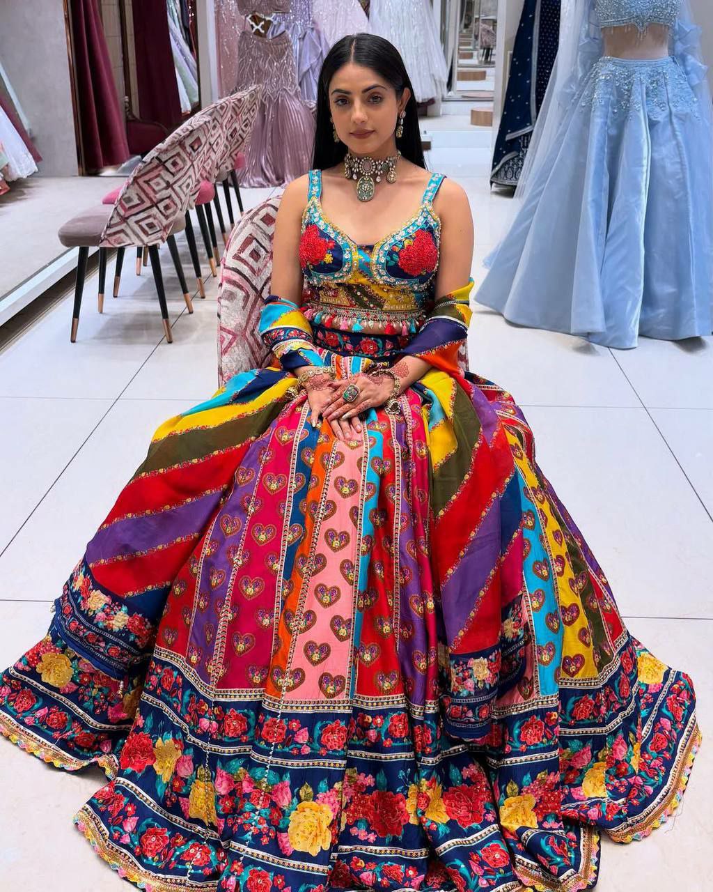 Faux Georgette Digital Print Lehenga with Cancan | Saranya Fashion