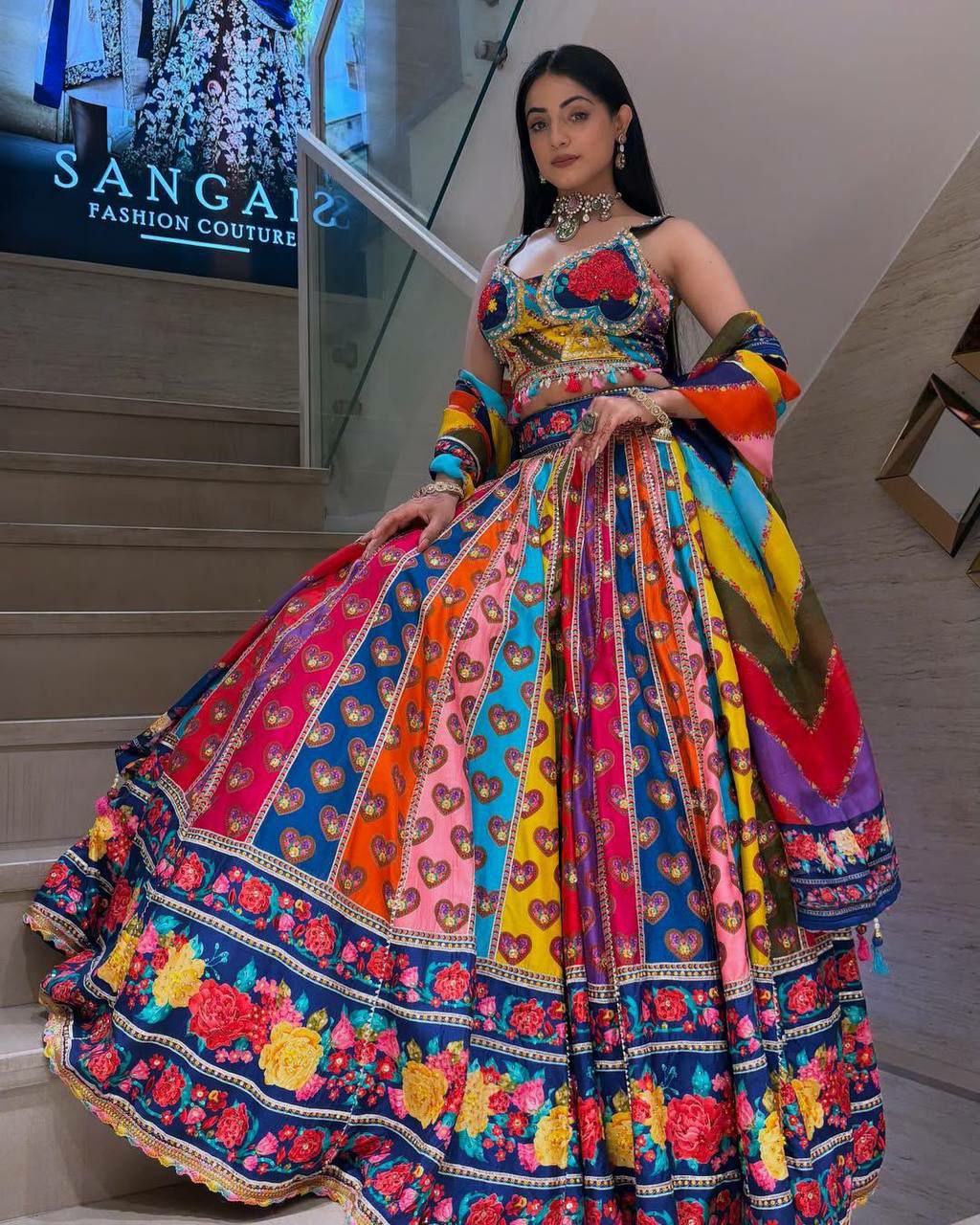 Faux Georgette Digital Print Lehenga with Cancan | Saranya Fashion