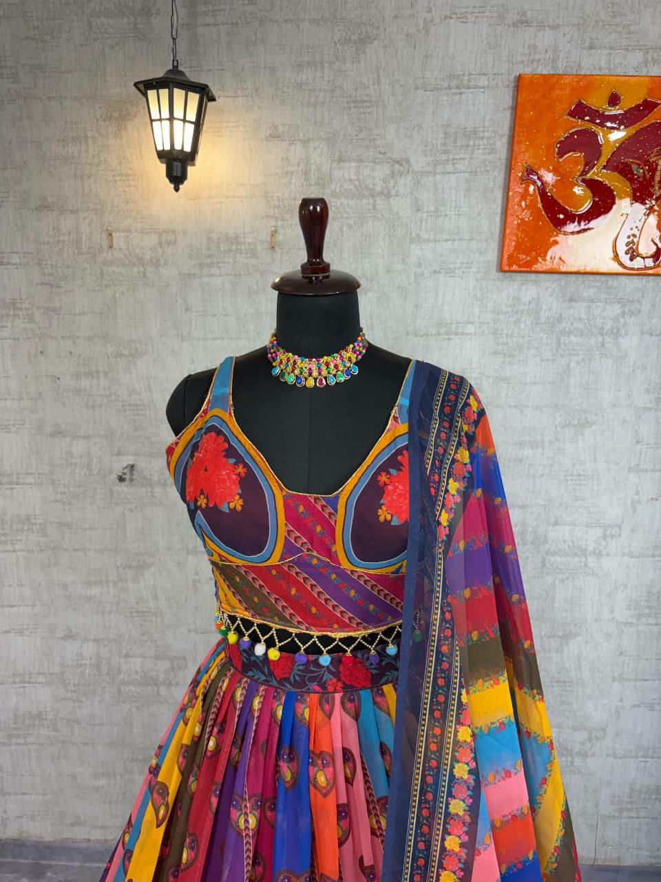 Faux Georgette Digital Print Lehenga with Cancan | Saranya Fashion
