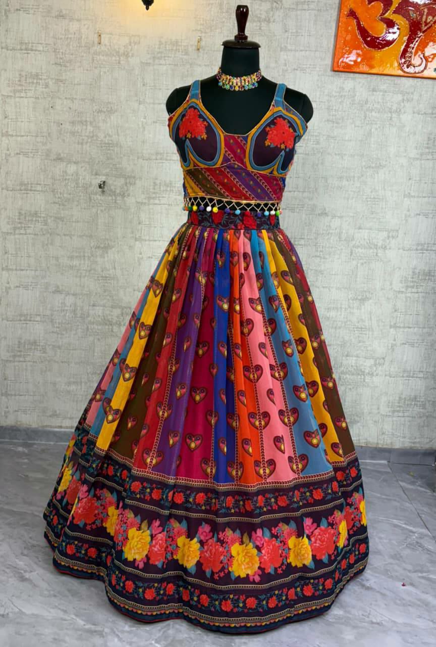 Faux Georgette Digital Print Lehenga with Cancan | Saranya Fashion