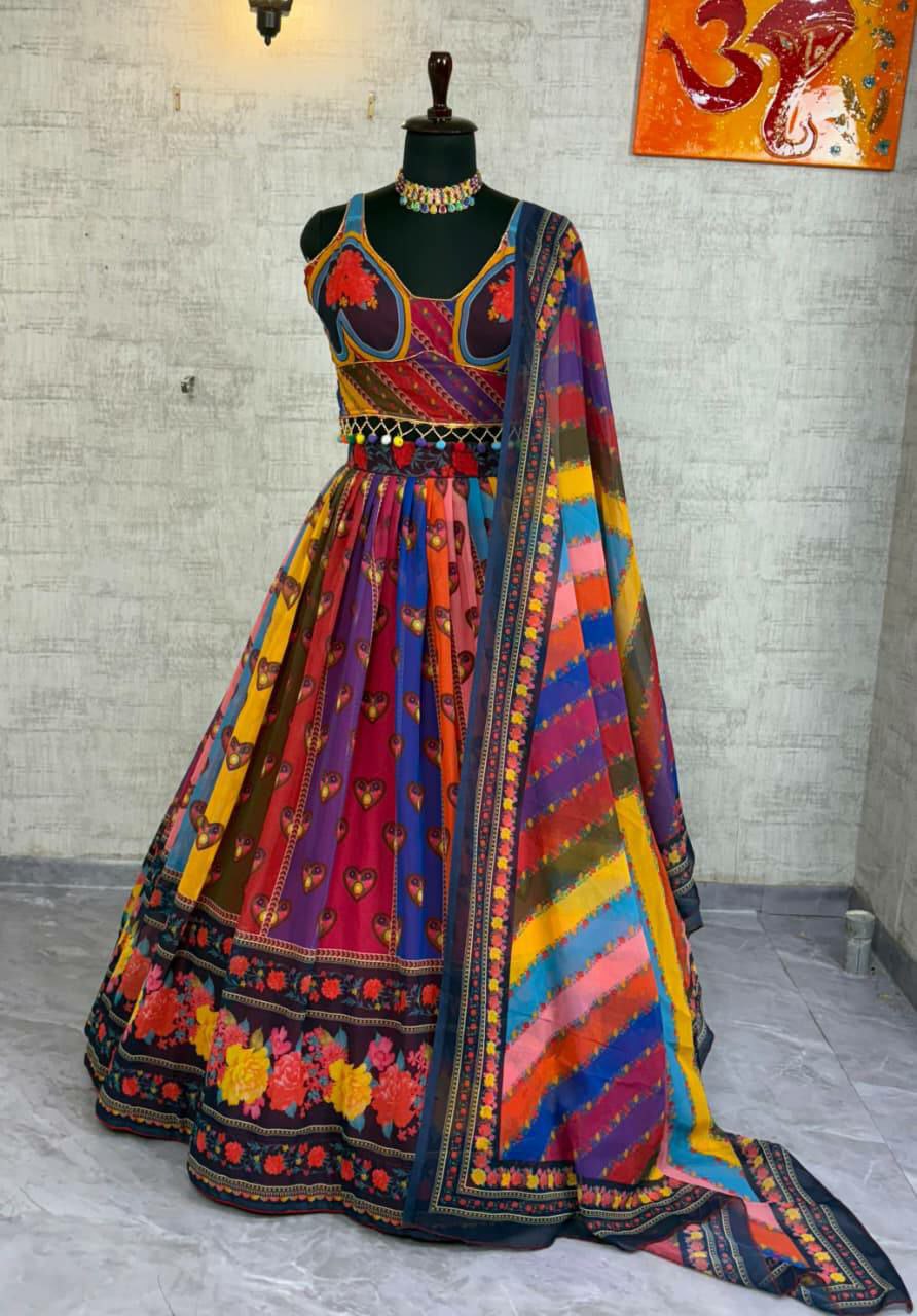 Faux Georgette Digital Print Lehenga with Cancan | Saranya Fashion