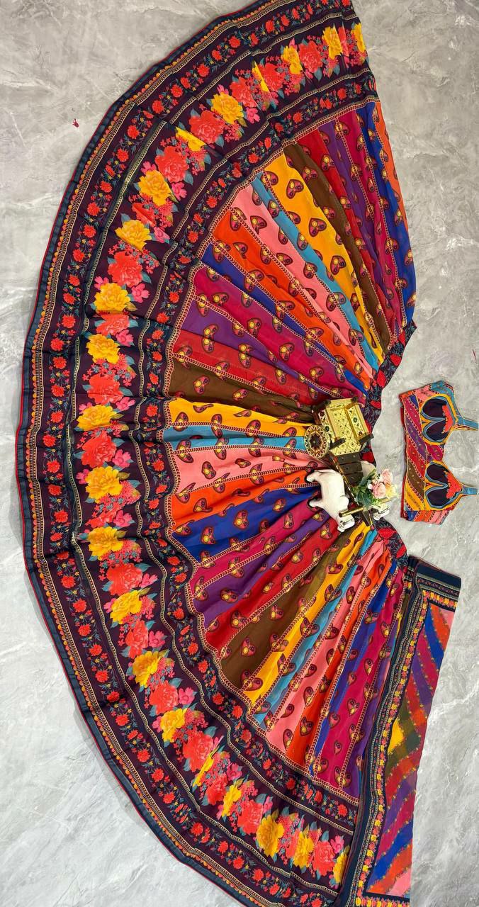 Faux Georgette Digital Print Lehenga with Cancan | Saranya Fashion