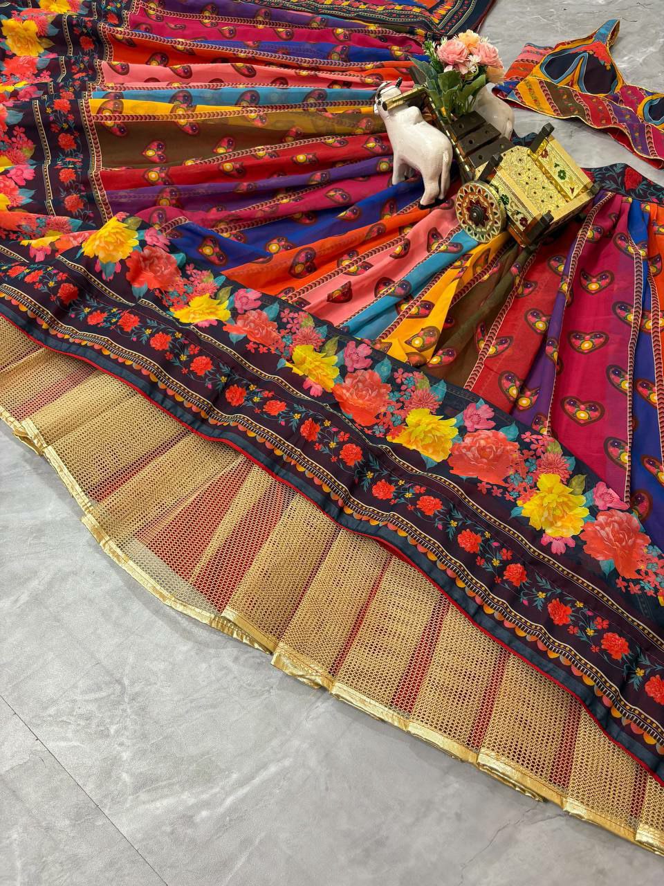 Faux Georgette Digital Print Lehenga with Cancan | Saranya Fashion