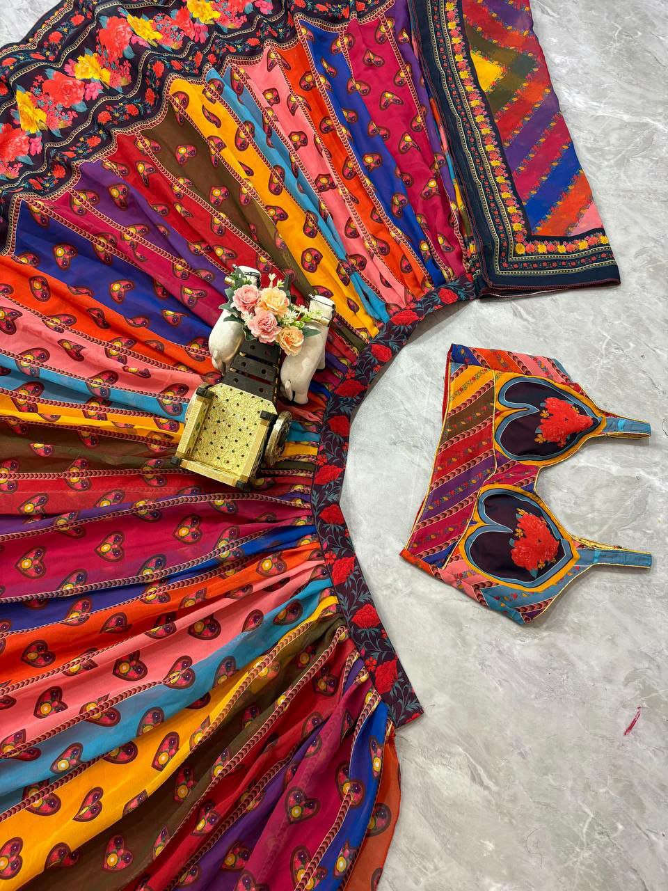 Faux Georgette Digital Print Lehenga with Cancan | Saranya Fashion
