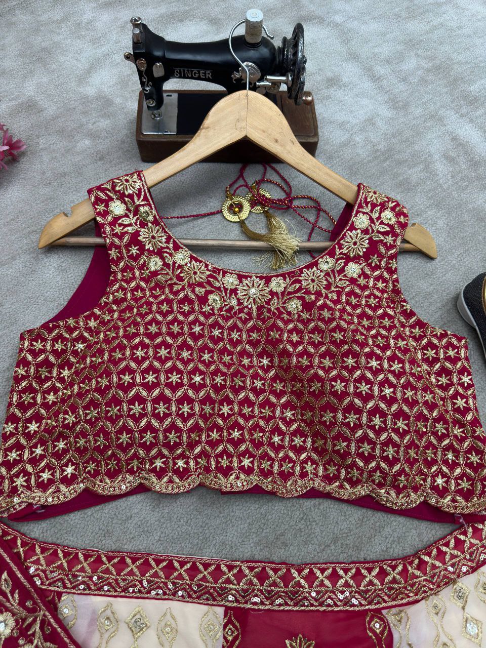 Faux Georgette Lehenga sequence and embroidery work