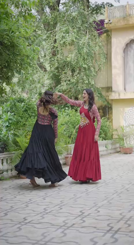Rich & Radiant Maroon & Black Navratri Gown