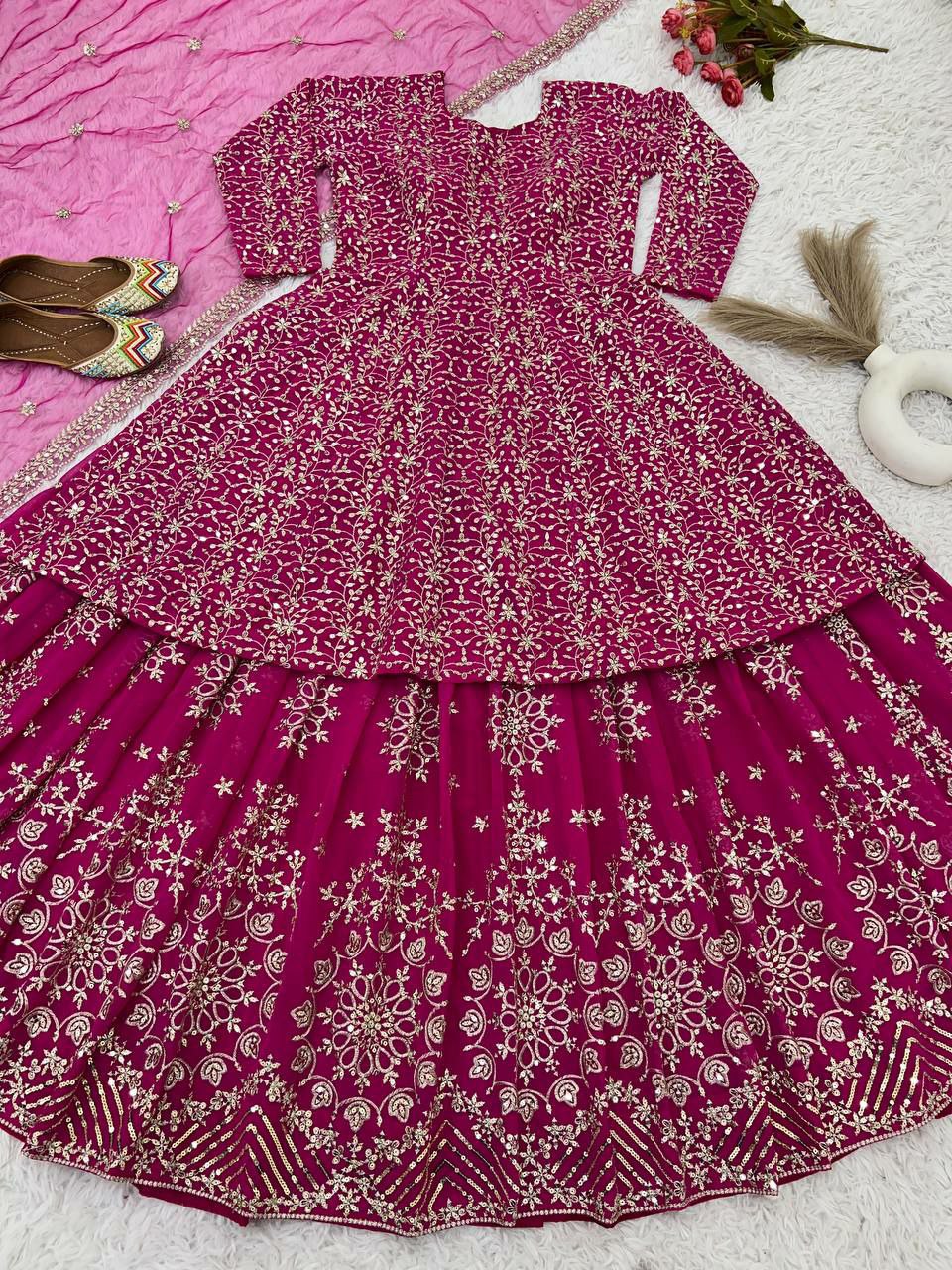 Designer bridal lehenga set.     Top Fabric : Georgette  Full Heavy Embroidery Sequence Work Full sleeve