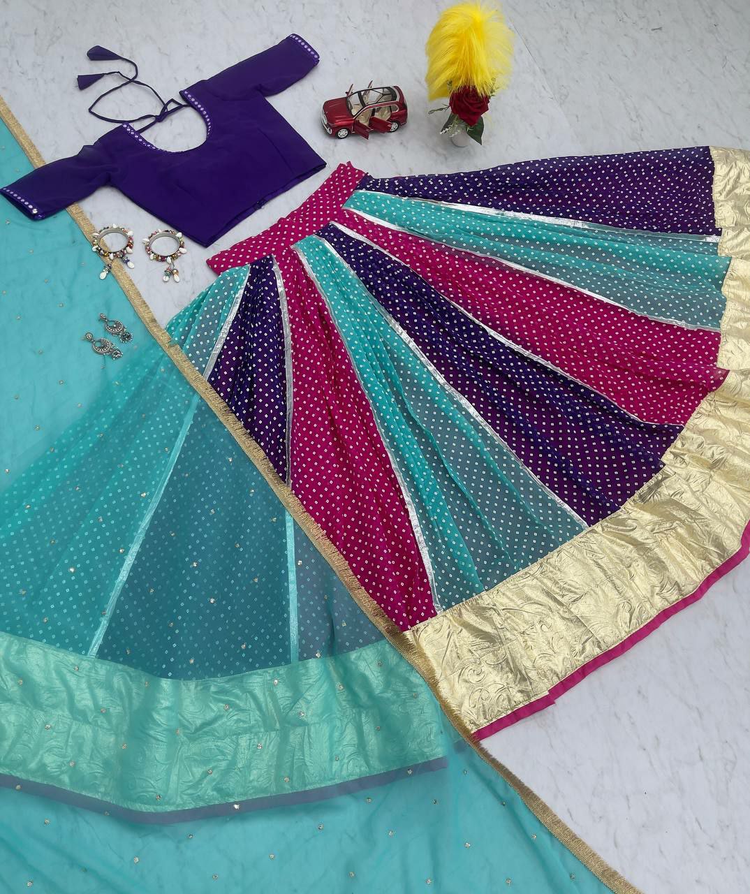 Gharwa lehenga choli collection
Fabric:- Fox Georgette 
Work:- miror less 
Inner:- Micro Cotto