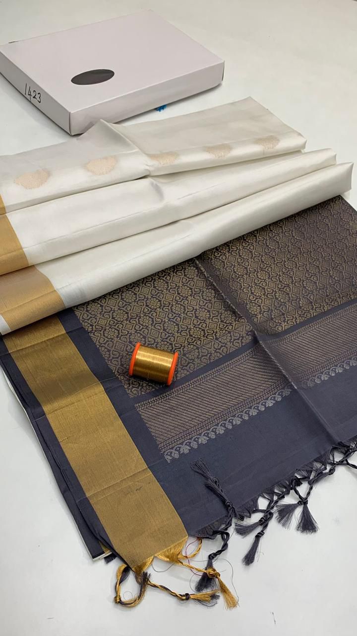 Pure handloom borderless ,jari border design Double warp soft silk sarees collections ..with contrast Pallu and blouse