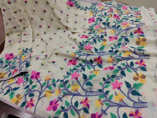 Tantuja slub cotton sarees with all over* *madhobilata weaves*