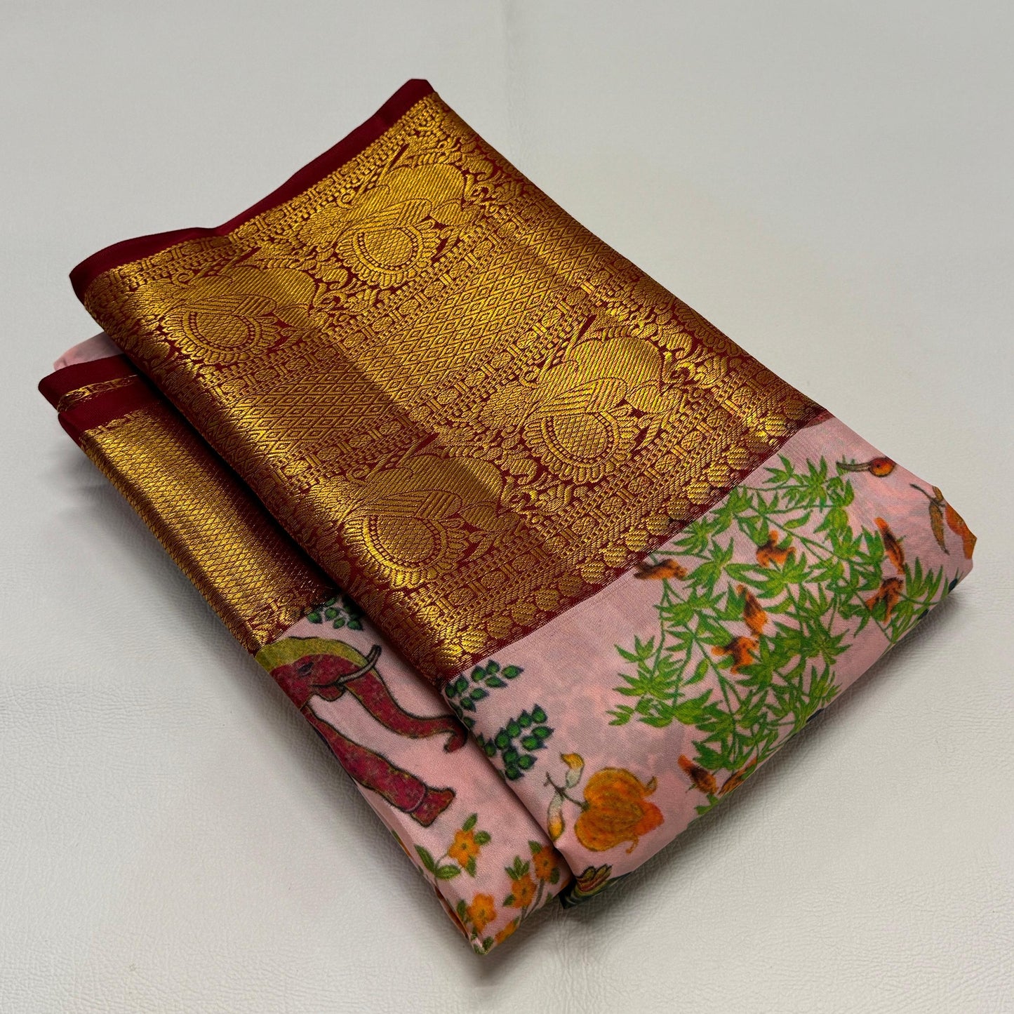 Kanchipuram pure silk handloom double warp contrast grand pallu and blouse *Double side korvai digital print bridal
SILK MARK TAG WITH HOLOGRAM*