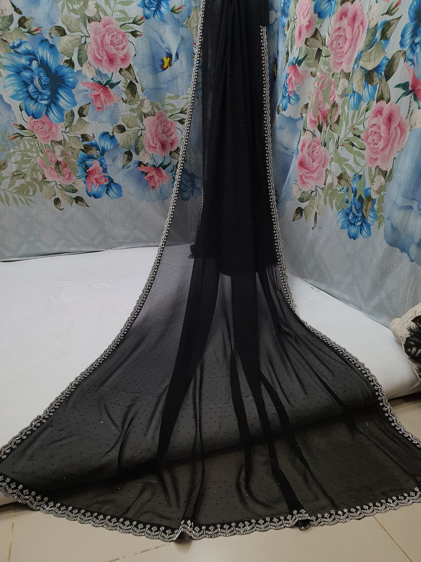 ALLOVER JARKAN STONE BORDER AND SELF SWAROSKI STONE ON GEORGETTE*Saree