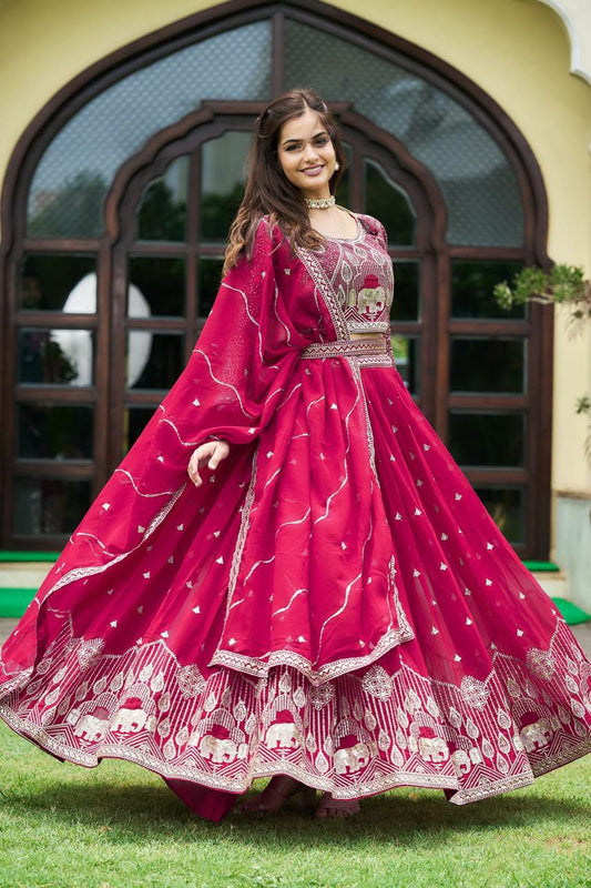Designer bridal lehenga choli 
Fabric:- Heavy Fox Georgette 
Work: Embroidery Sequence Work with Belt