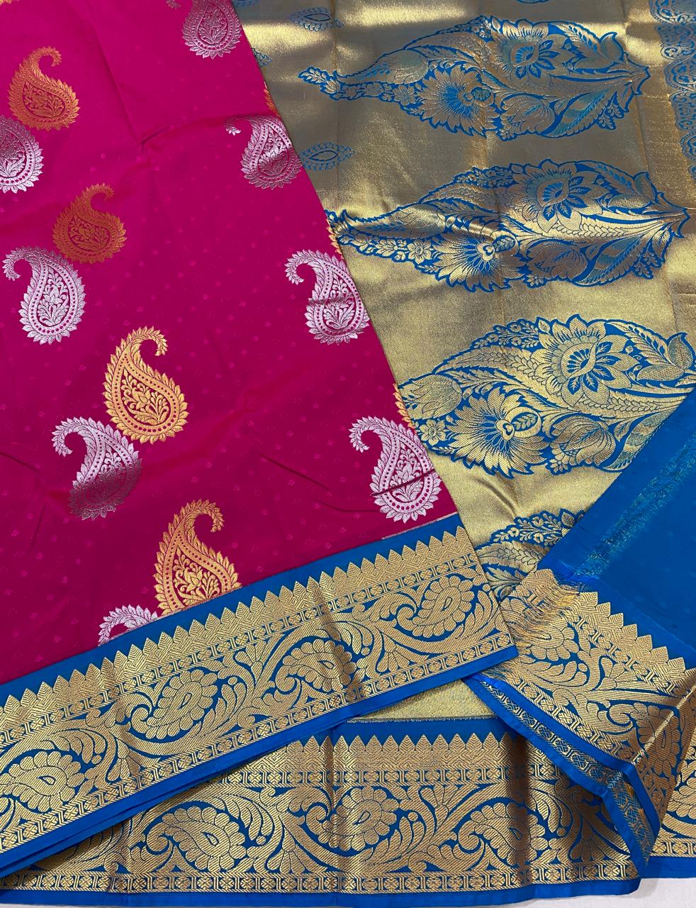 Kanchipuram  semi   silk saree
Beautiful Design beautiful  Koravi butta Semi silk wedding sarees*
