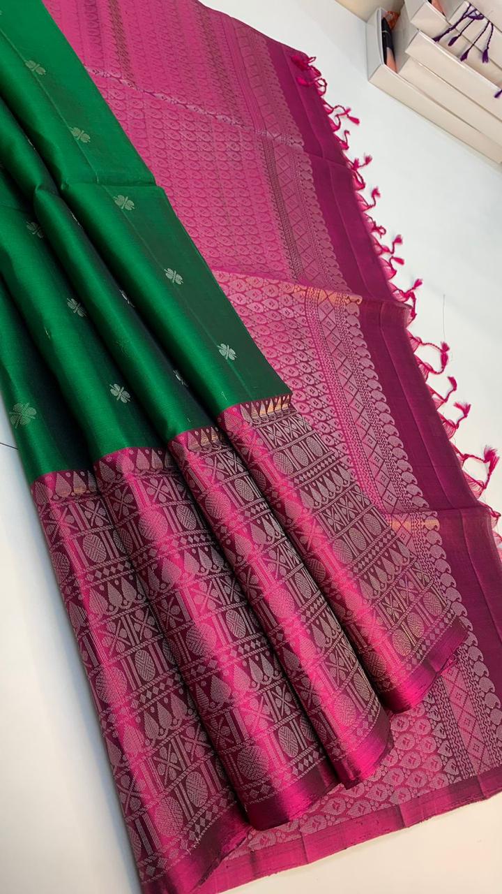 Pure handloom  TURNING BORDER  bridal Double warp soft silk sarees collections ..with contrast Pallu and blouse