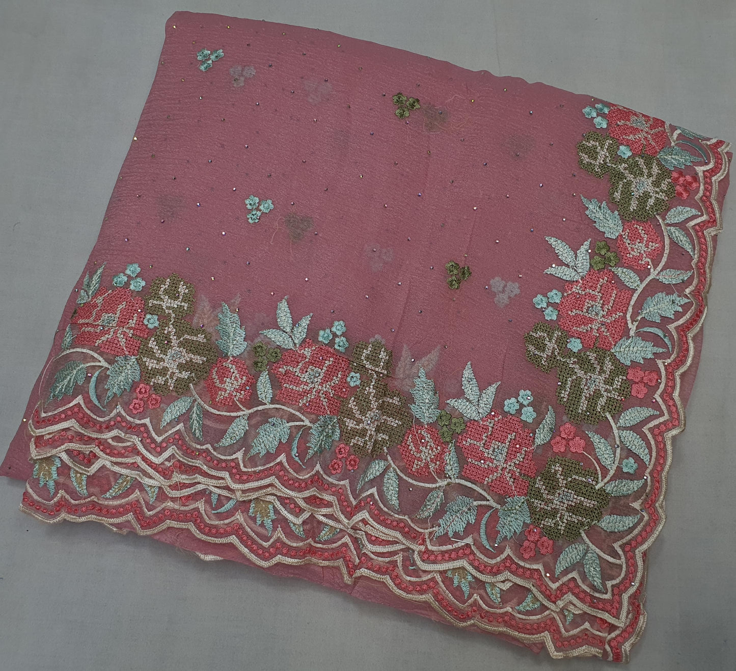 Allover crosstich work border and allover swaroski stone on crush chiffon* 
Saree